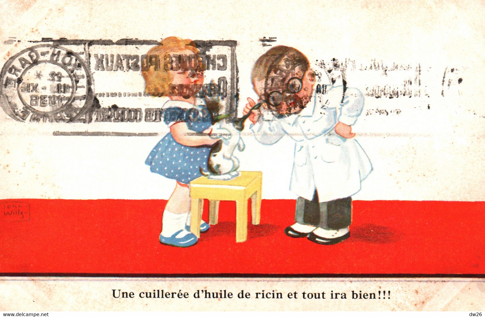Illustration John Wills: Une Cuillère D'Huile De Ricin Et Tout Ira Bien (enfants Jouant Au Docteur) - Carte SSS De 1936 - Wills, John