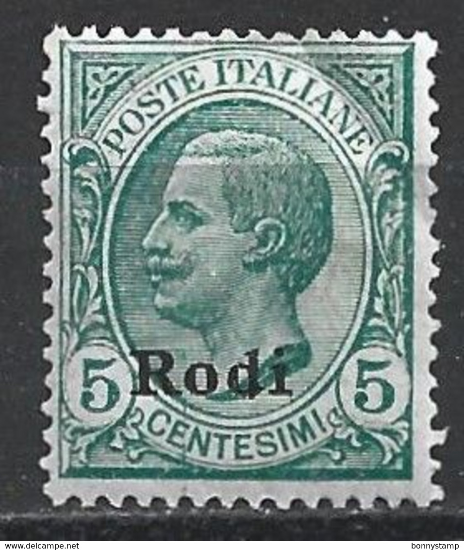 Rodi, 1912 - 5c Verde, Soprastampato - Nr.2 MLH* - Egée (Rodi)