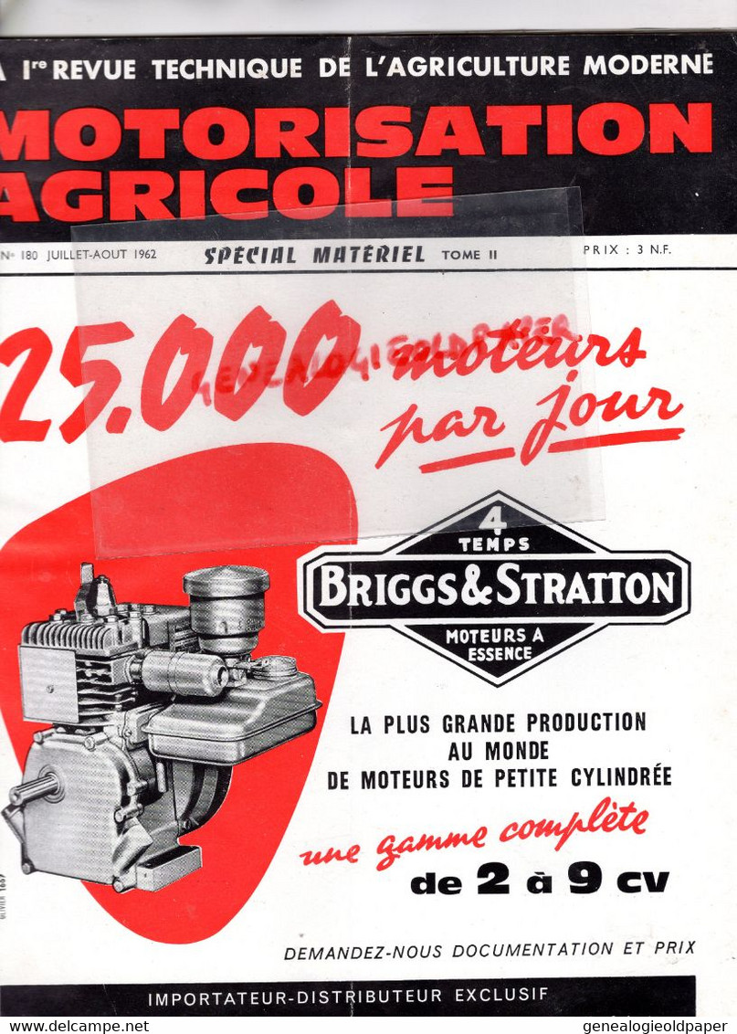 75- PARIS-REVUE MOTORISATION AGRICOLE-1962-AGRICULTURE-BRIGGS STRATTON-TRACTEUR FAUCHEUX-UNIMOG-FIAM ST AMAND-OMIA - Landwirtschaft