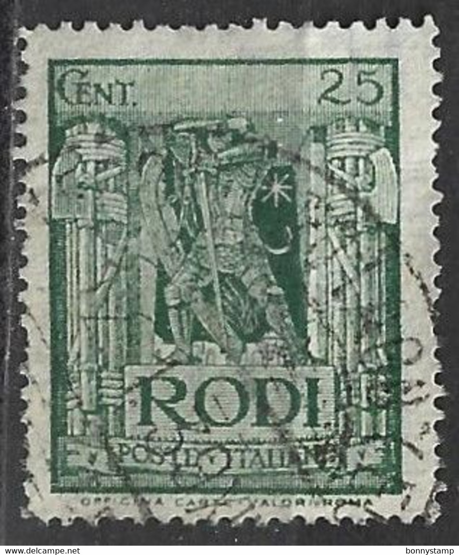 Rodi, 1932 - 25c Verde - Nr.59 Usato° - Egée (Rodi)