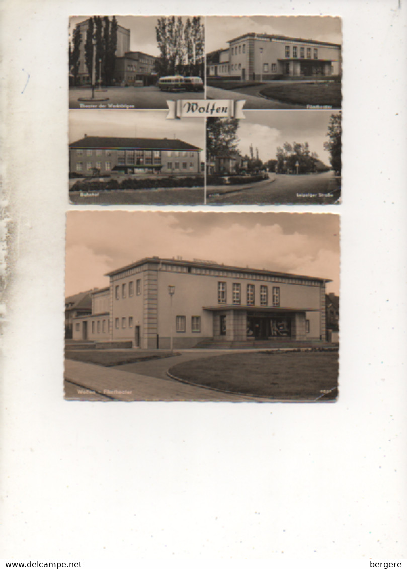 Allemagne - 2 CPSM - WOLFEN -  Filmtheater - Bahnhof - Leipziger Strabe - Scan Du Verso - - Wolfen