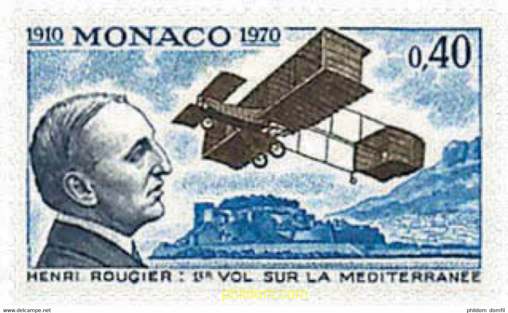 32511 MNH MONACO 1970 PRIMER VUELO SOBRE EL MEDITERRANEO DE HENRI ROUGIER - Andere & Zonder Classificatie