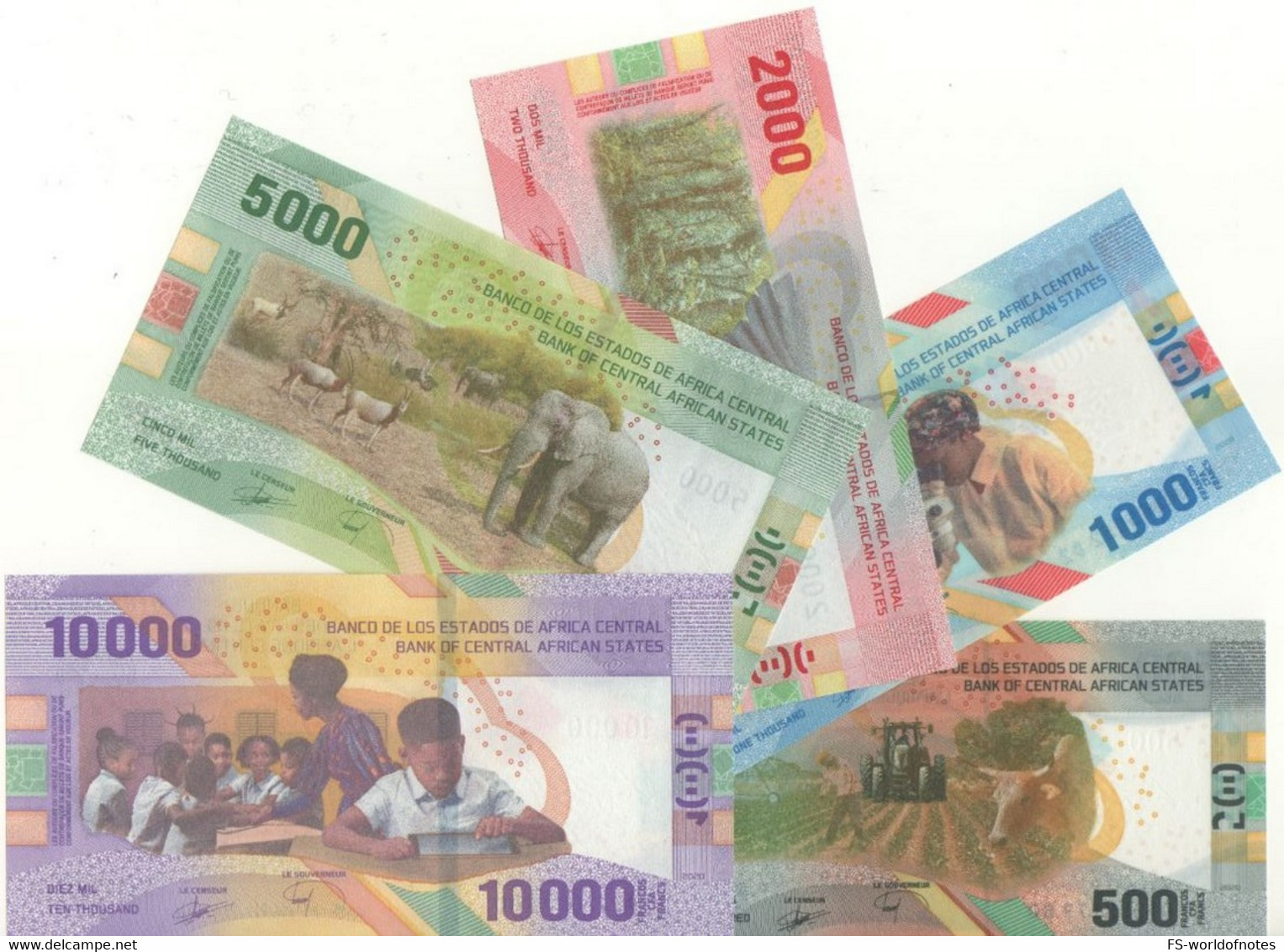 CENTRAL AFRICAN STATES  New Issue SET "2020" (Central Banque Building At Front  + Fauna, Farming, Students At Back) - Camerún