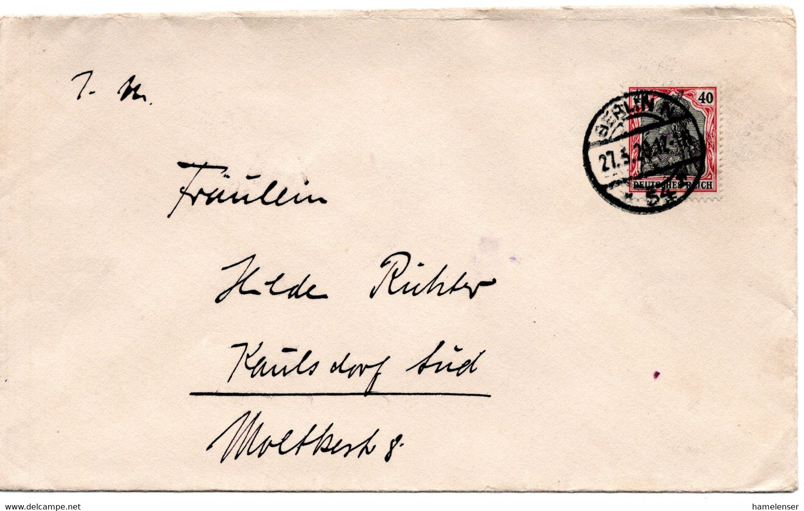 57098 - Deutsches Reich - 1920 - 40Pfg Germania EF A Bf BERLIN -> Kaulsdorf - Storia Postale