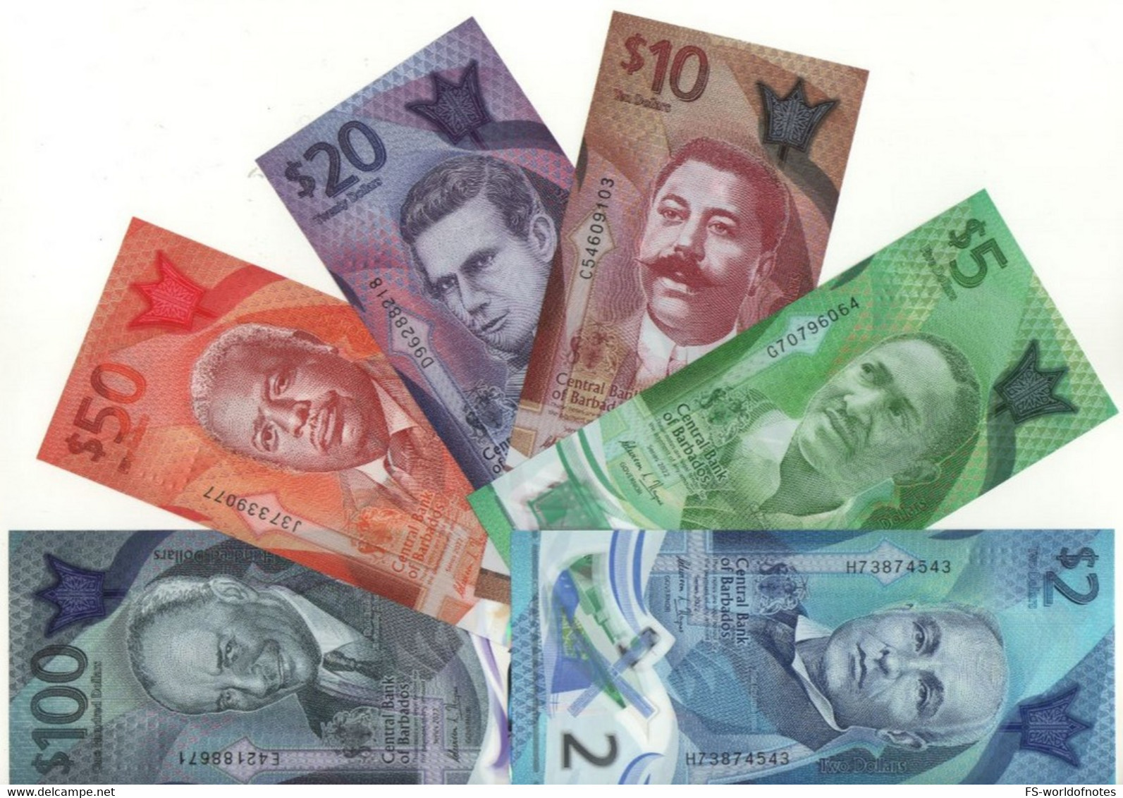 BARBADOS   New FULL SET 2-5-10-20-50-100 Dollars  "2022 Polimer"  PW80-PW85 - Barbados (Barbuda)