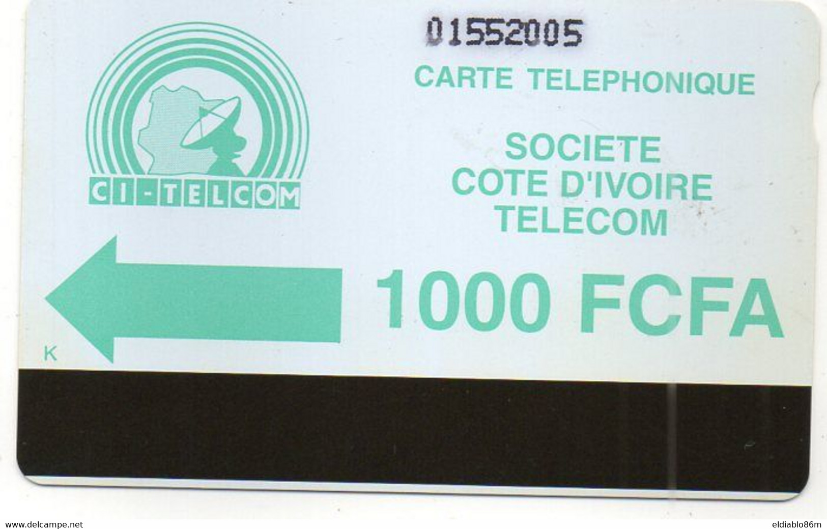 IVORY COAST - AUTELCA - GREEN ARROW 1000 FCFA - NORMAL ZERO - WITH NOTCH - Ivory Coast