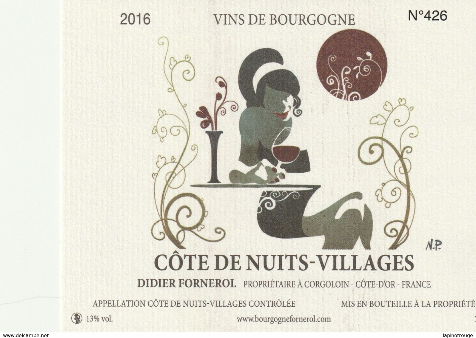 Etiquette Vin PINHEIRO Nikolaï Festival BD Vini BD Dijon 2019 (Lapa La Nuit - Dishes