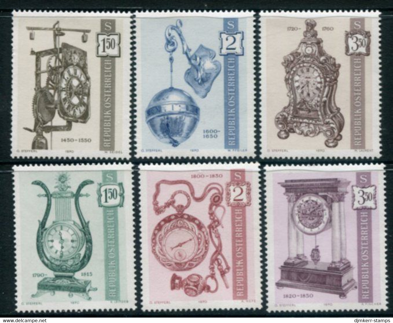 AUSTRIA 1970 Antique Clocks MNH / **..  Michel 1328-30, 1344-46 - Nuovi