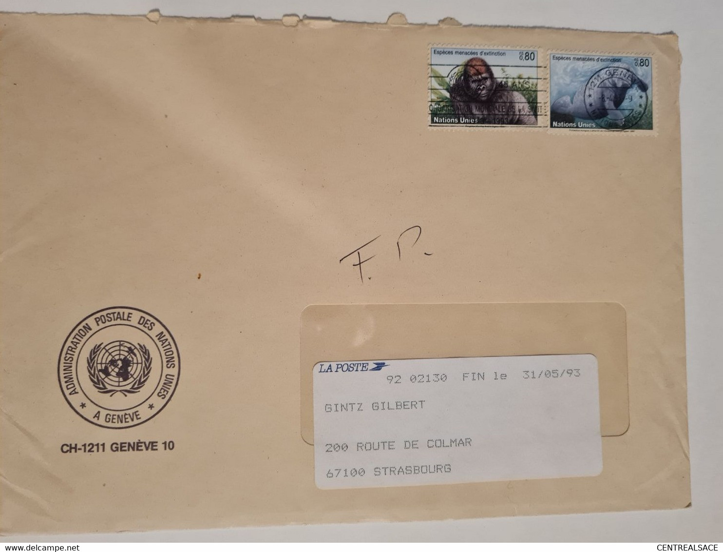 Nations Unies GENEVE Organisation De La Sante Espècesà Menacées D'extinction - Storia Postale