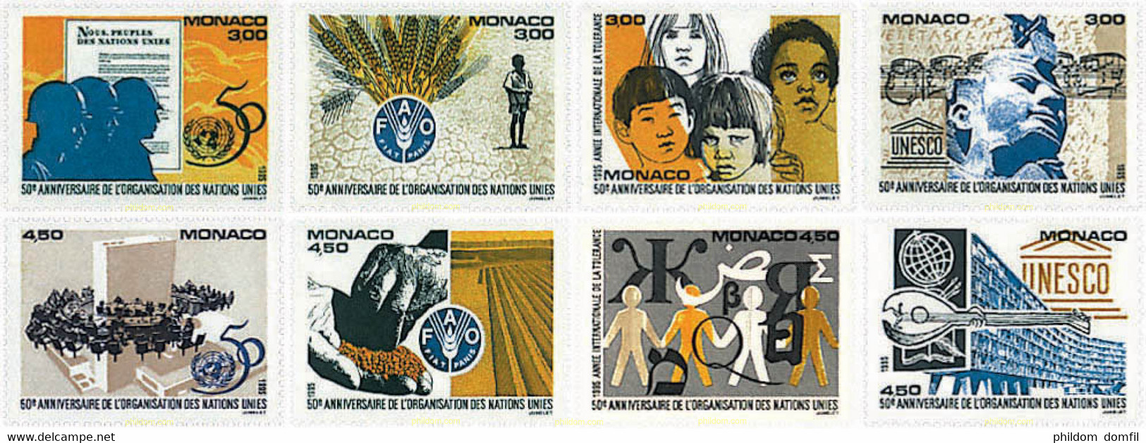 368803 MNH MONACO 1995 50 ANIVERSARIO DE LA ONU, DE LA FAO Y DE LA UNESCO - Sonstige & Ohne Zuordnung