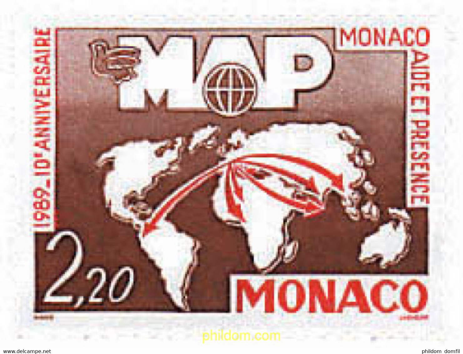 32683 MNH MONACO 1989 10 ANIVERSARIO DE LA ASOCIACION HUMANITARIA MAP - Otros & Sin Clasificación