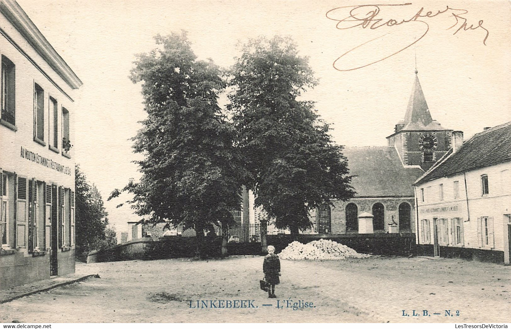 Belgique - Linkebeek - L'église - L.L.B. - Animé - Clocher - Horloge - Oblitéré Etoile - Carte Postale Ancienne - Linkebeek