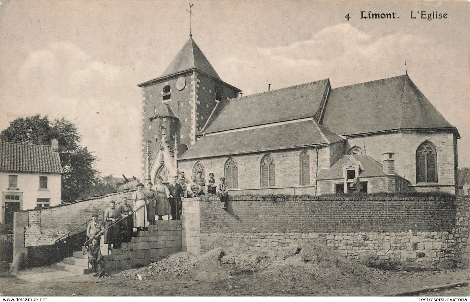 Belgique - Limont - L'église - Edit. N. Laflotte - Animé - Clocher - Carte Postale Ancienne - Hoei