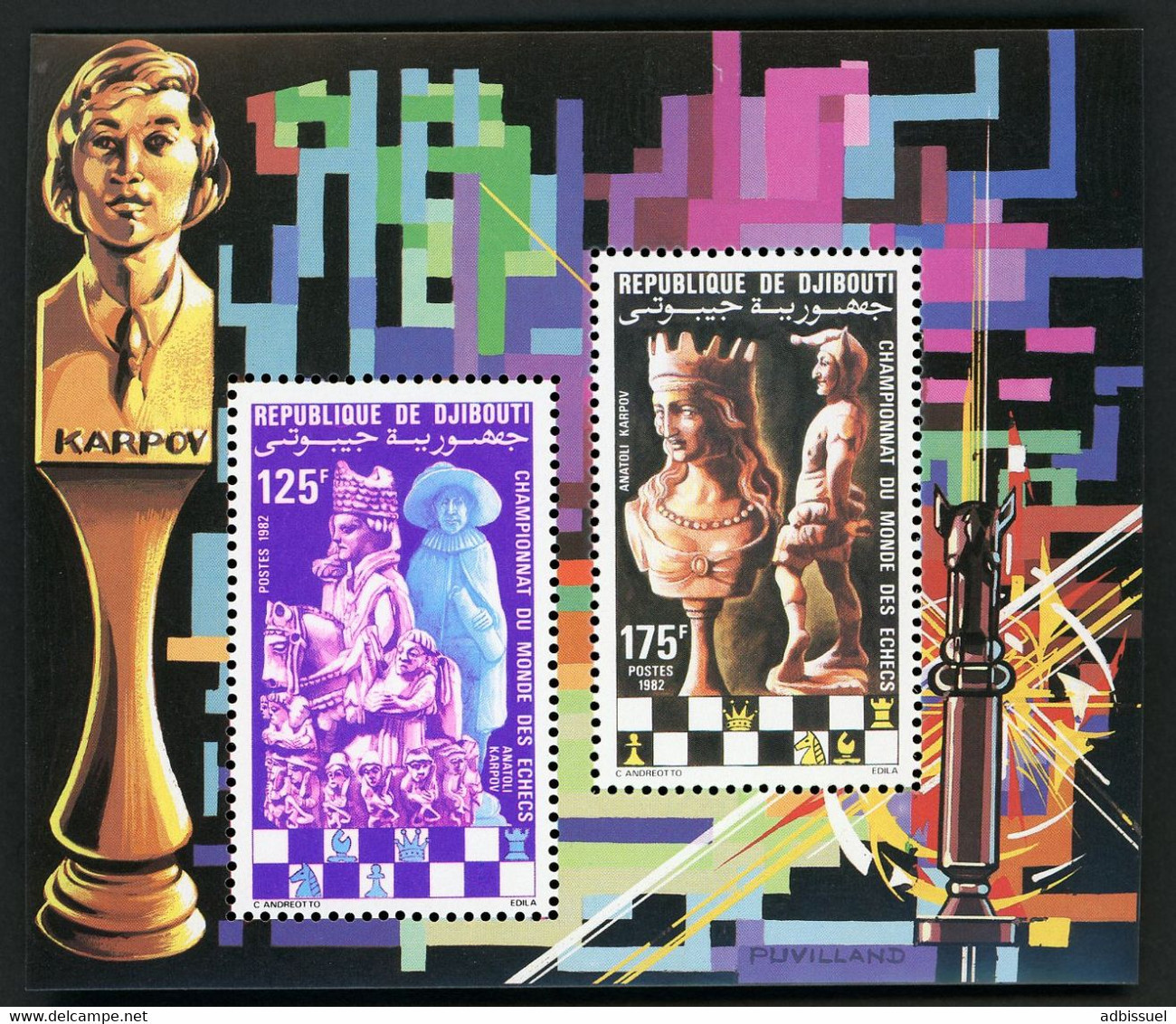 DJIBOUTI Bloc Spécial COTE 40 € N° 551 + 552 MNH ** Echecs Chess Karpov. TB/VG - Chess