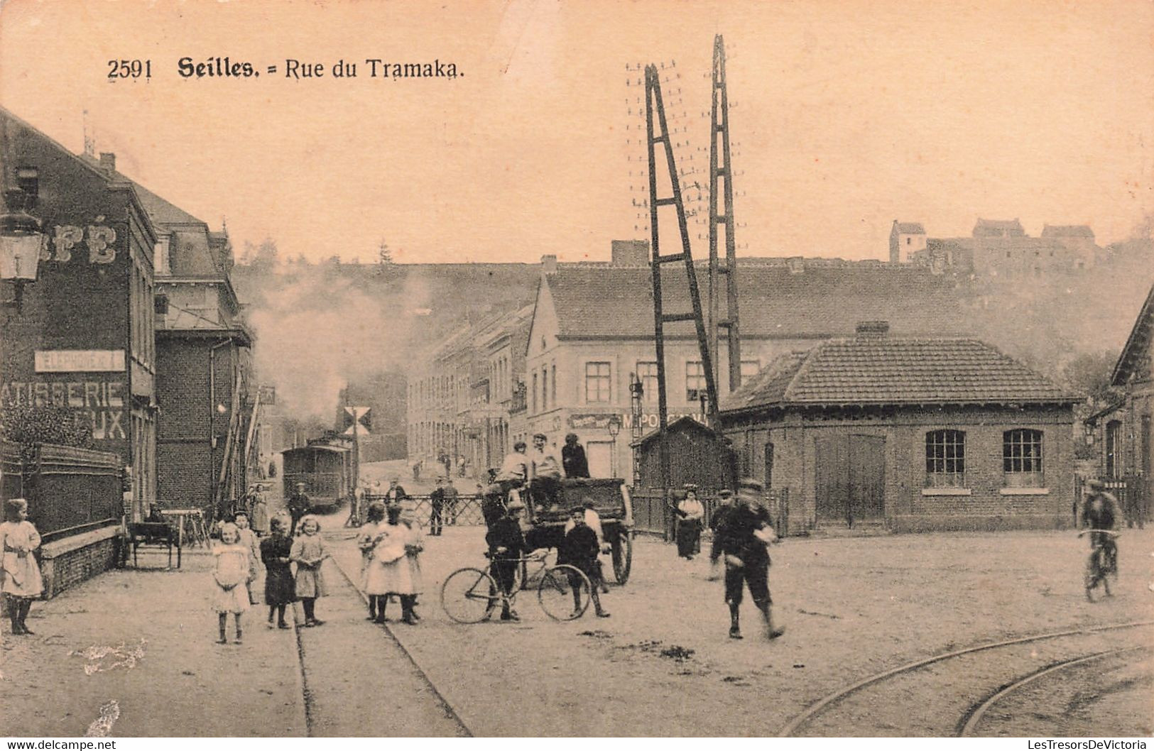 Belgique - Seilles - Rue Du Tramaka -  Tram à Vapeur - Animé - Vélo - Enfant - Carte Postale Ancienne - Andenne