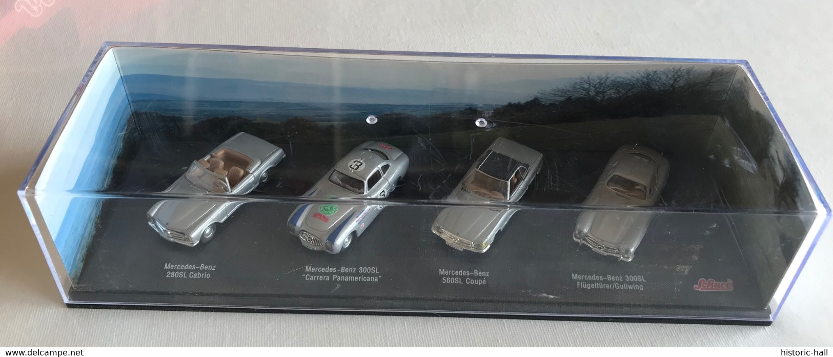 Coffret SCHUCO - MERCEDES BENZ - 280SL Cabrio - 300SL Carrera Panamericana - 560SL Coupé - 300SL Flugelturer - Scale 1:72