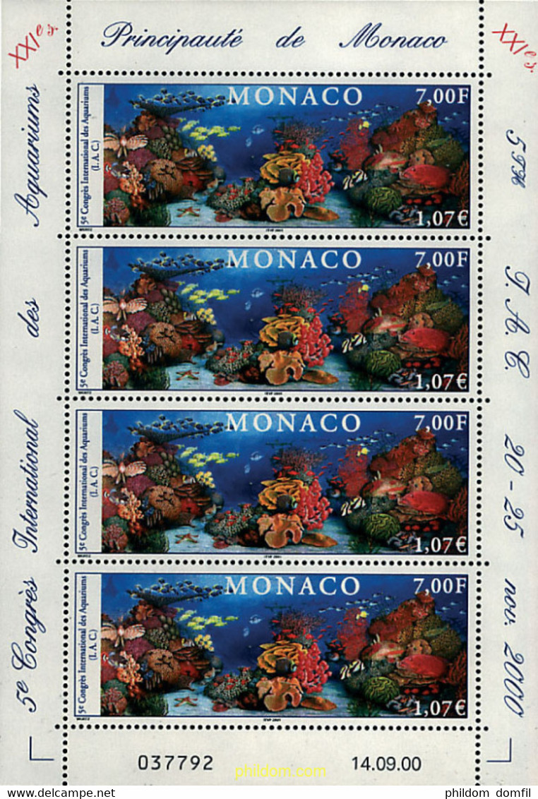 10416 MNH MONACO 2000 5 CONGRESO INTERNACIONAL DE ACUARIOS - Sonstige & Ohne Zuordnung