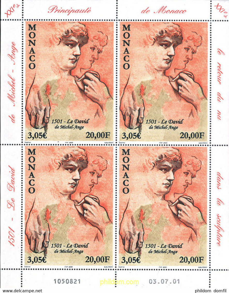 8568 MNH MONACO 2001 500 AÑOS DE LA ESCULTURA DE DAVID DE MICHELANGELO - Altri & Non Classificati