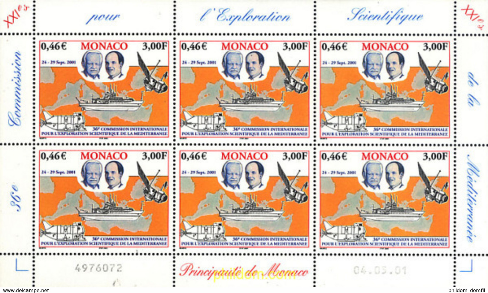 8681 MNH MONACO 2001 36 COMISION INTERNACIONAL POR LA EXPLORACION CIENTIFICA DEL MEDITERRANEO - Otros & Sin Clasificación