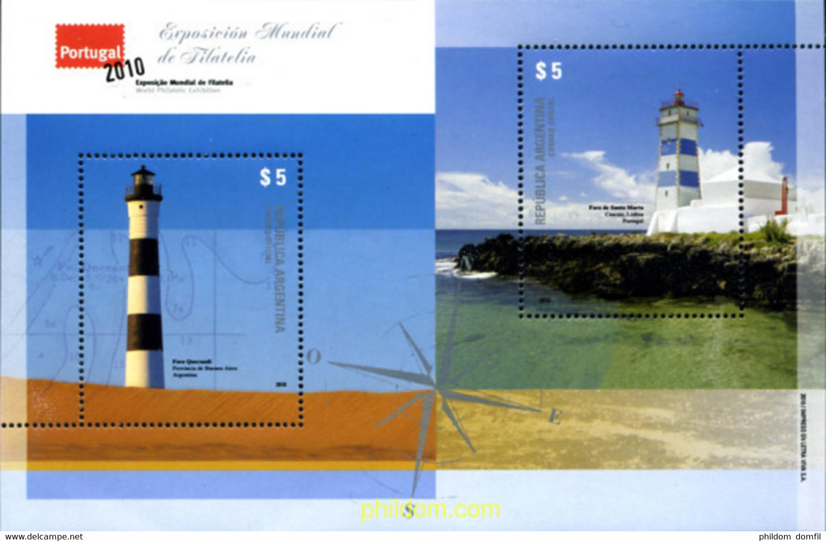 254465 MNH ARGENTINA 2010 "PORTUGAL 2010" EXPOSICION FILATELICA MUNDIAL - FAROS - Gebruikt