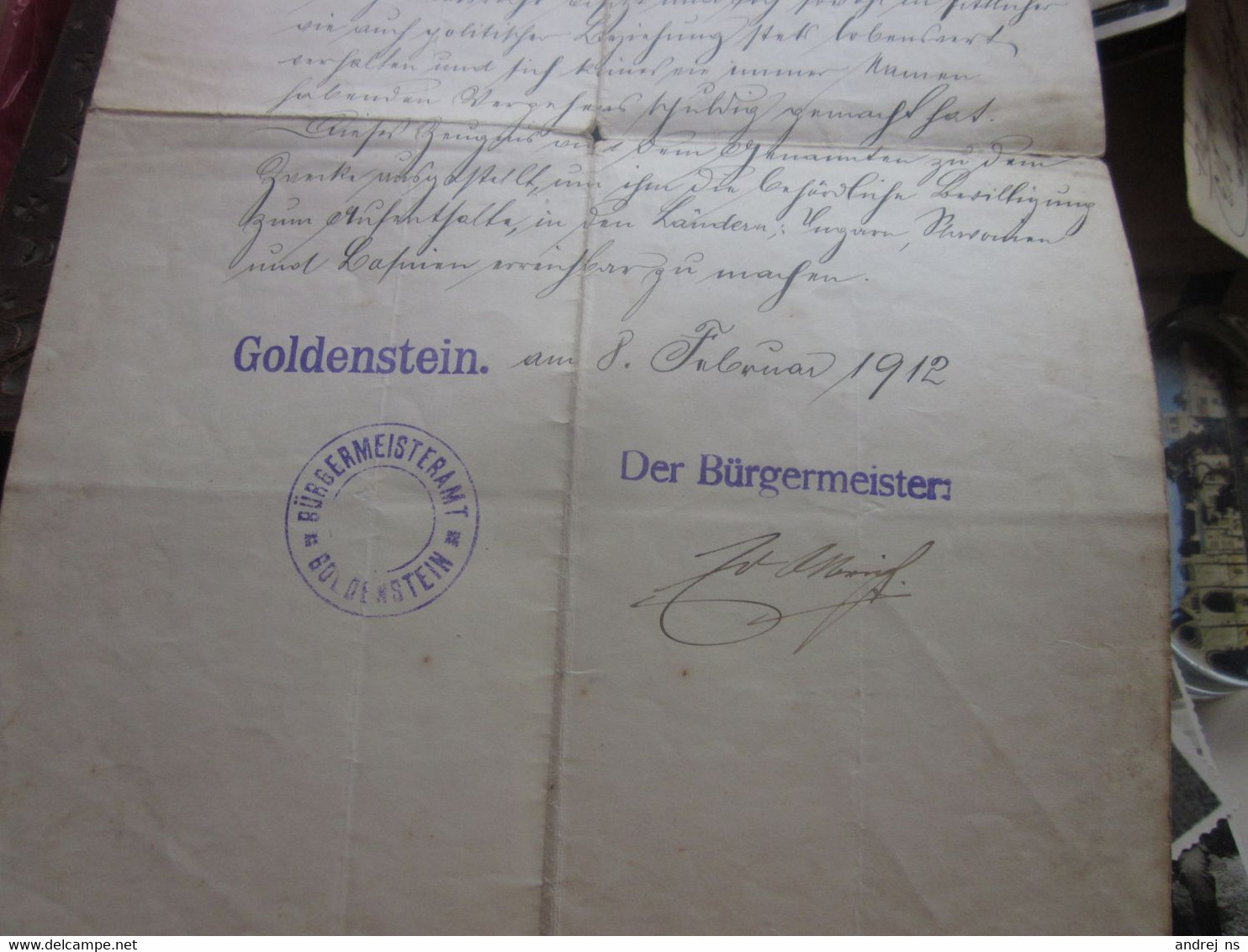 Goldenstein Burgermeister Signatures 1912 Sittenzeugnis Tax Stamps - Österreich