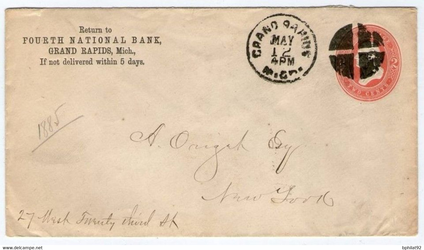 !!! ENTIER POSTAL DES USA CACHET DE GRAND RAPIDS 12/5/1884 - ...-1900