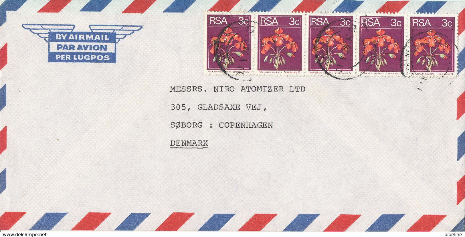 South Africa RSA Air Mail Cover Sent To Denmark 11-5-1976 - Posta Aerea
