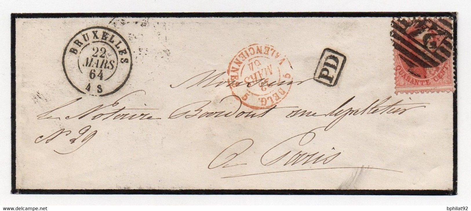 !!! 40C LEOPOLD 1ER SUR LETTRE DE 1864 POUR LA FRANCE - 1863-1864 Medaillons (13/16)