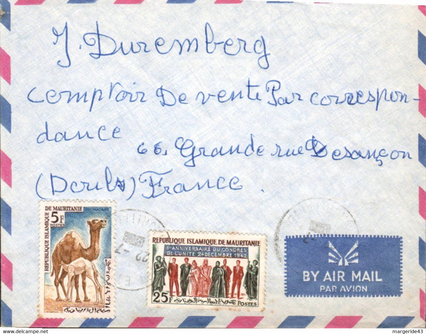 MAURITANIE AFFRANCHISSEMENT COMPOSE SUR  LETTRE DE PORT ETIENNE POUR LA FRANCE 1967 - Mauritanie (1960-...)