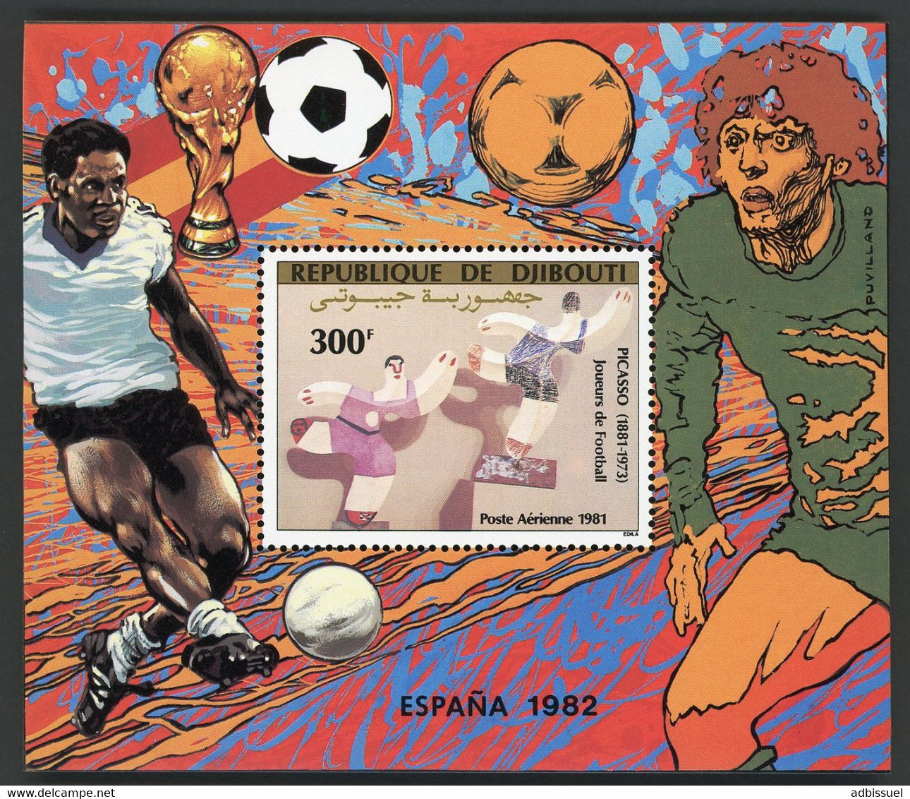 DJIBOUTI BLOC SPECIAL COTE 35 € Poste Aérienne N° 153 MNH ** PABLO PICASSO FOOTBALL ESPAGNE 82. TB/VG - Djibouti (1977-...)