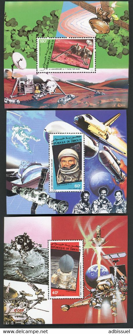 DJIBOUTI 3 Blocs Spéciaux COTE 35 € Poste Aérienne N° 161 à 163 MNH ** Conquête Spatiale LUNA 9 H. GLENN VIKING 1. TB/VG - Yibuti (1977-...)