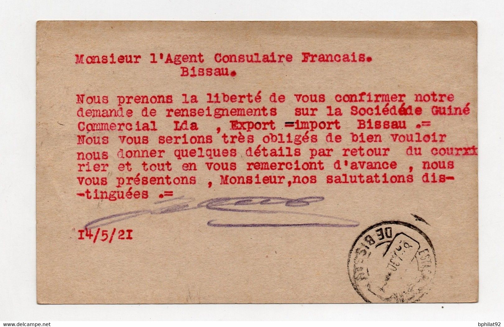 !!! BELGIQUE, CARTE DE LIEGE DE 1921 POUR LA GUINEE PORTUGAISE - Covers & Documents