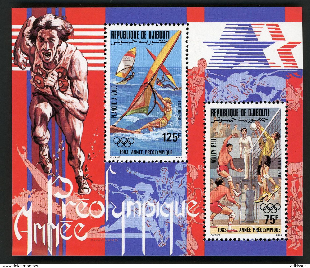 DJIBOUTI Bloc Spécial COTE 22 € Poste Aérienne N° 181 + 182 MNH ** Préolympique Pre-Olympic Volley Windsurf. TB/VG - Sommer 1984: Los Angeles