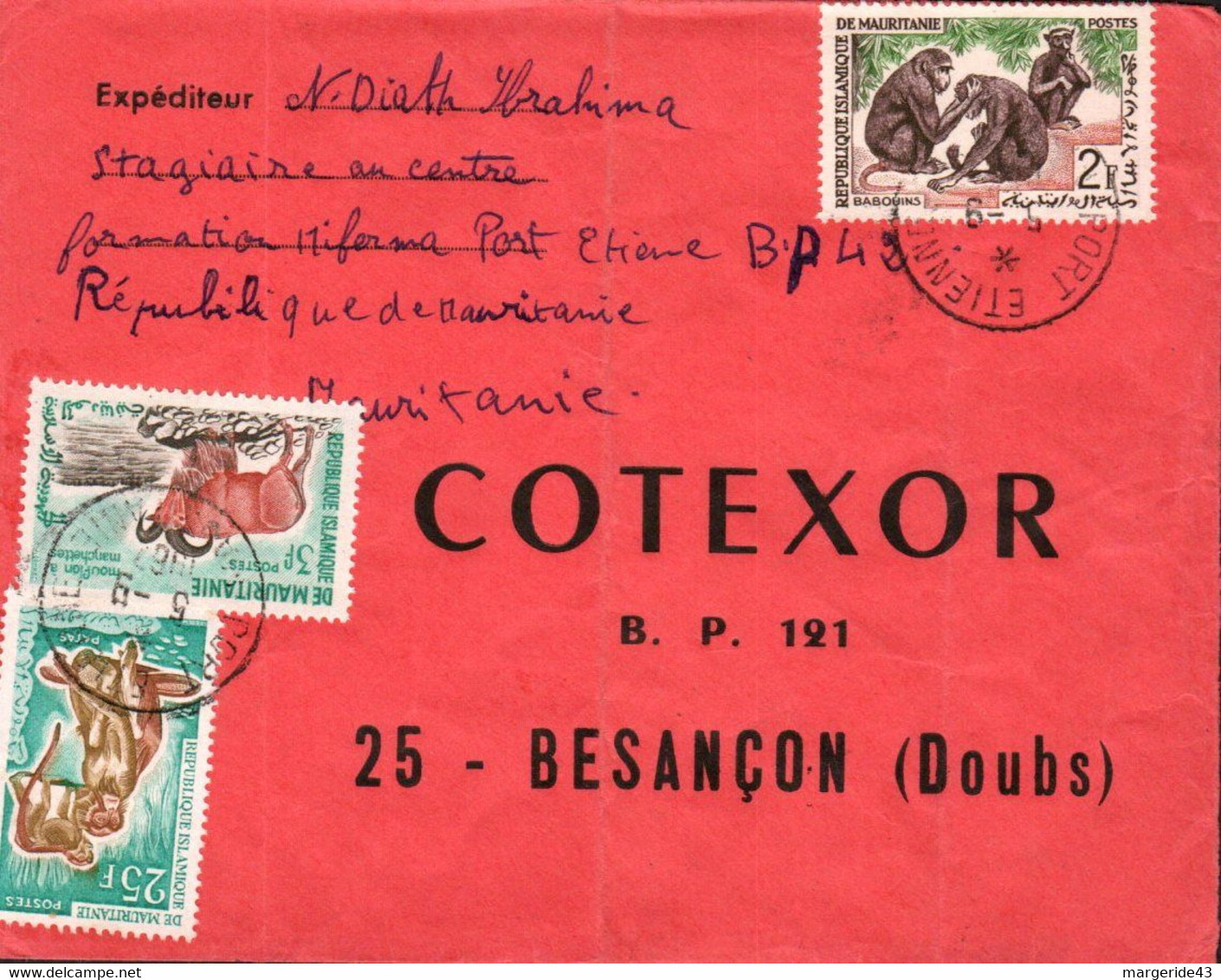 MAURITANIE AFFRANCHISSEMENT COMPOSE SUR LETTRE DE PORT ETIENNE POUR LA FRANCE 1967 - Mauritanie (1960-...)