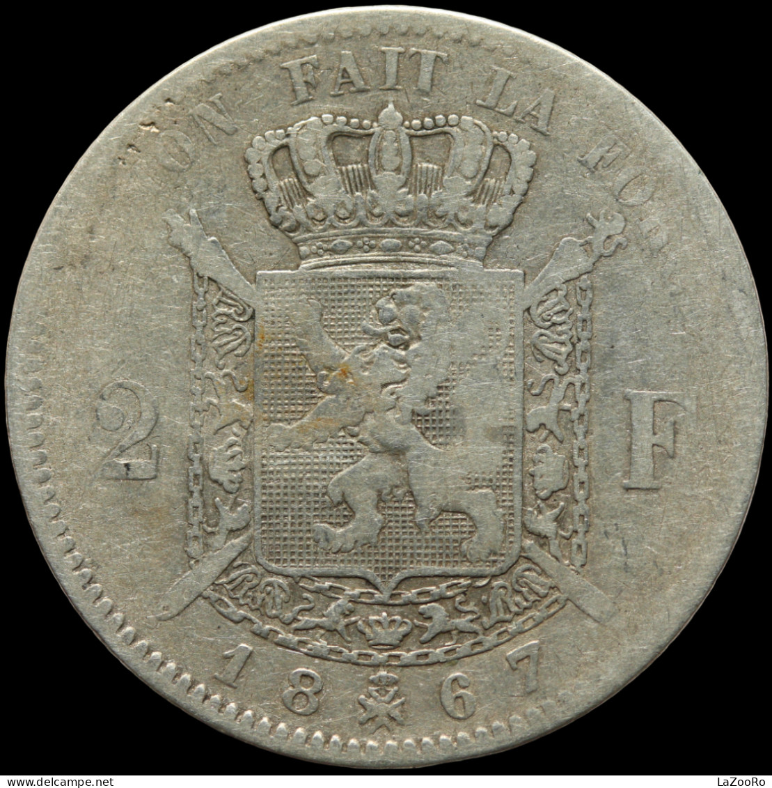 LaZooRo: Belgium 2 Francs 1867 F / VF - Silver - 2 Frank