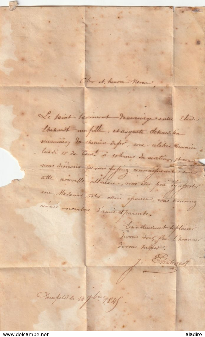 1845 - Lettre Pliée Avec Corresp Famil  De Benfeld Cachet Fleurons Simples Vers Sélestat - Cad Arrivée - Taxe  2 - 1801-1848: Precursori XIX