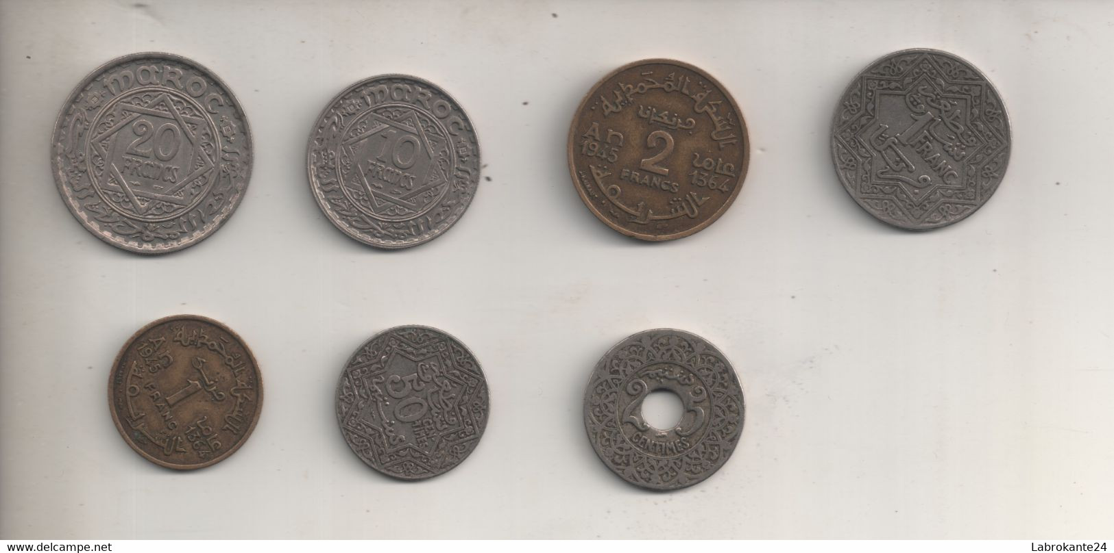REF M2  : Monnaie COIN Lot De 7 Maroc Empire Chérifien 20 Francs 10 Et Centimes 7 Pièces Dans Le Lot - Maroc