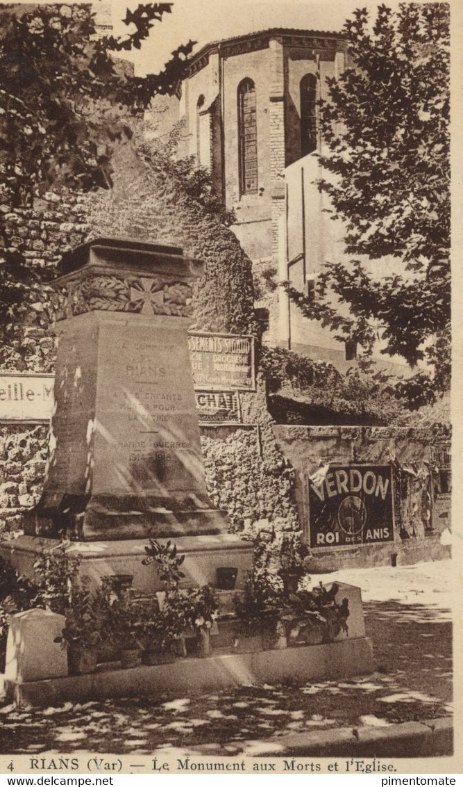 RIANS LE MONUMENT AUX MORTS ET L'EGLISE 1940 - Rians