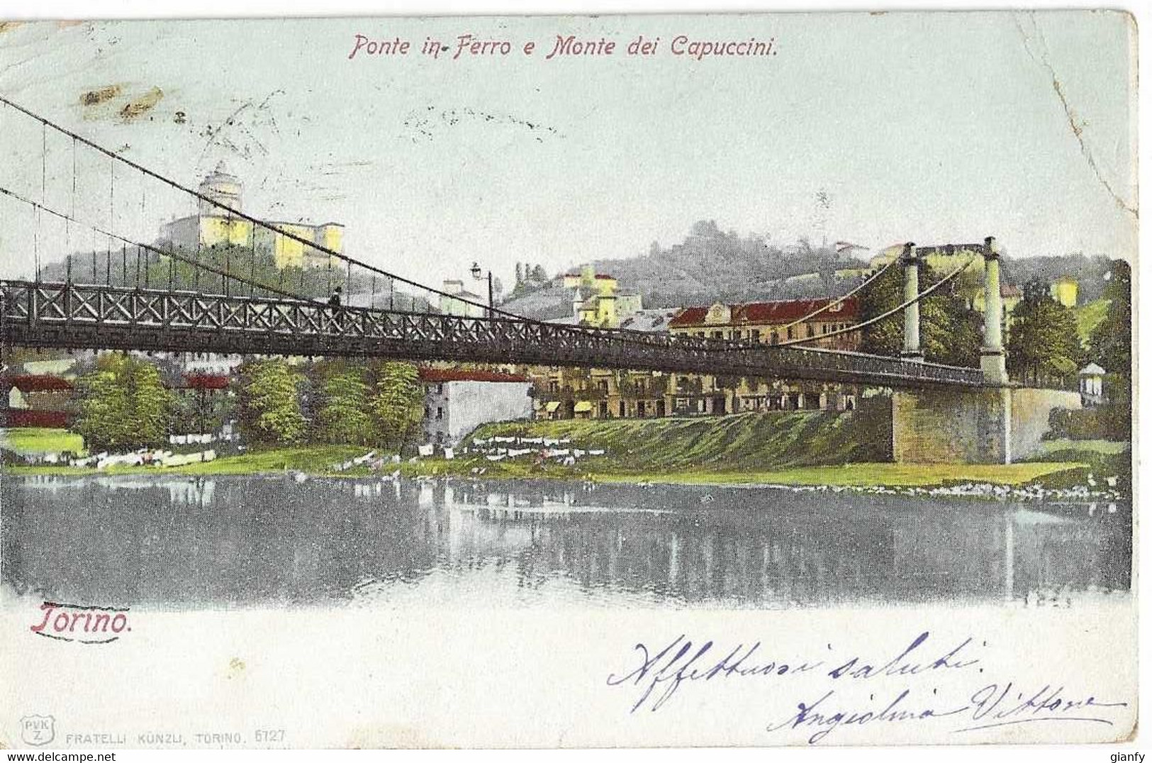 TORINO PONTE IN FERRO E MONTE DEI CAPUCCINI 1901 - Bridges