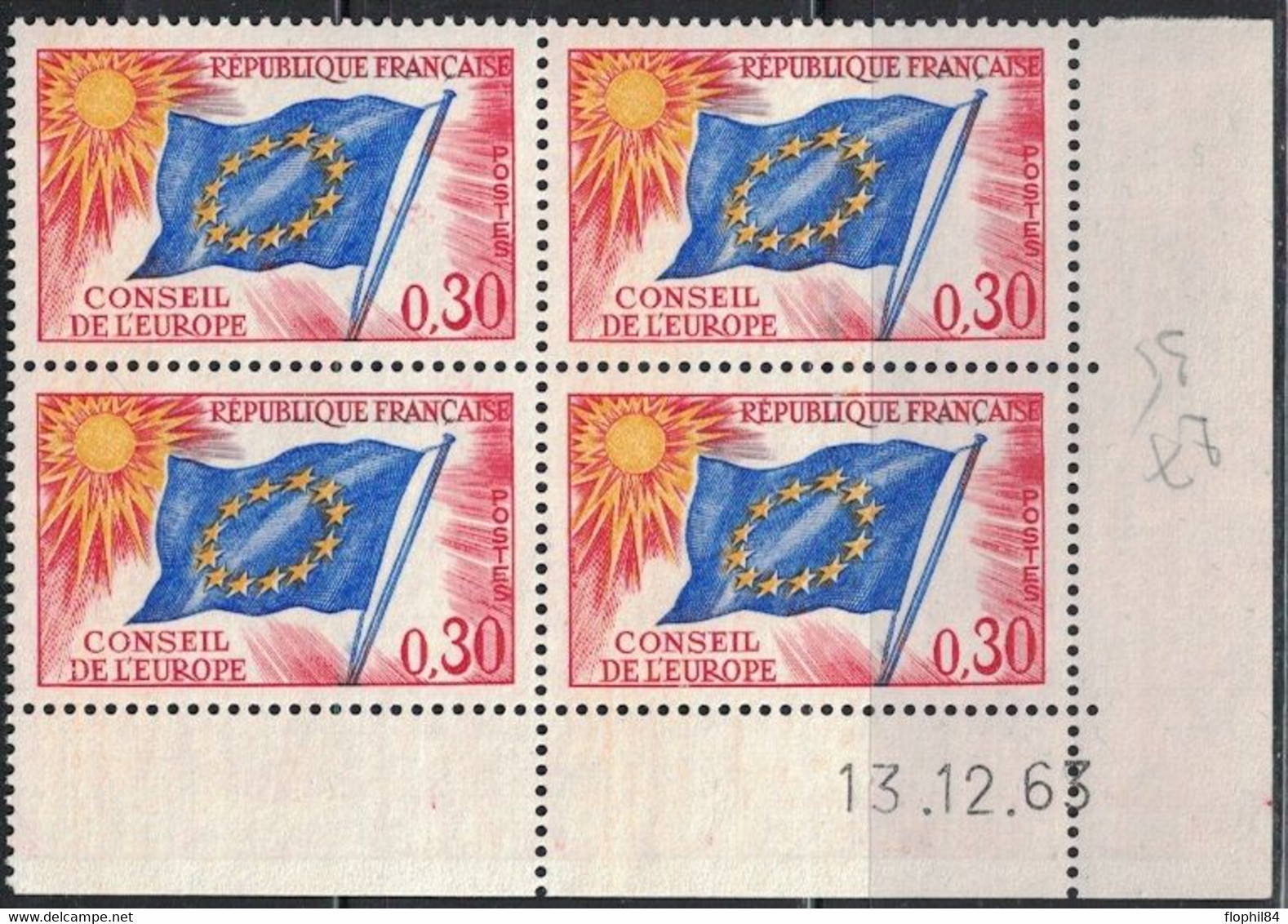 COIN DATE - SERVICE N°30 - 0f30 - CONSEIL DE L'EUROPE - 13-12-1963 - Cote 5€. - Dienstmarken