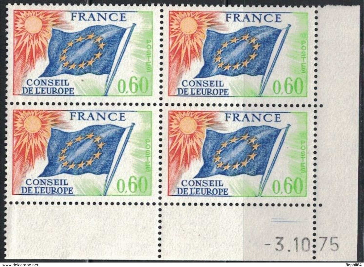 COIN DATE - SERVICE N°46 - 0f60 - CONSEIL DE L'EUROPE - 3-10-1975 - Cote 7€50. - Servizio