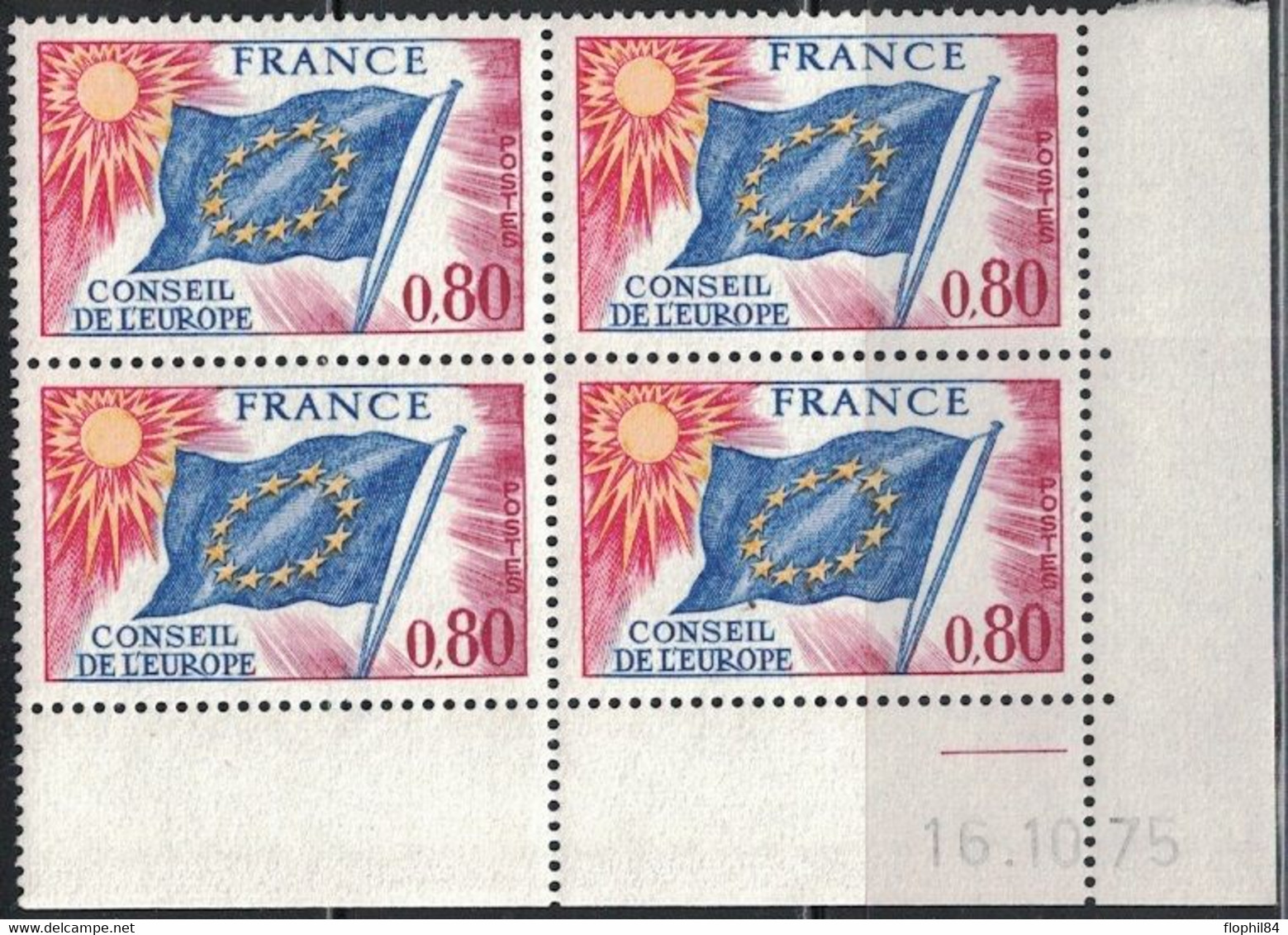 COIN DATE - SERVICE N°47 - 0f80 - CONSEIL DE L'EUROPE - 16-10-1975 - Cote 10€. - Dienstmarken