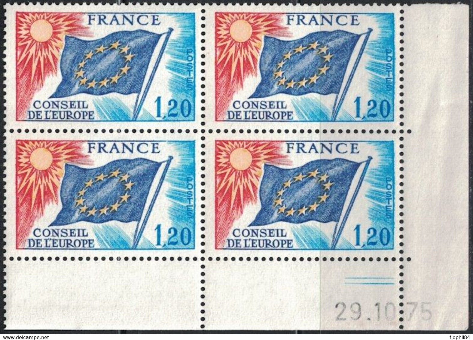 COIN DATE - SERVICE N°48 - 1f20 - CONSEIL DE L'EUROPE - 29-10-1975 - Cote 20€. - Dienstmarken