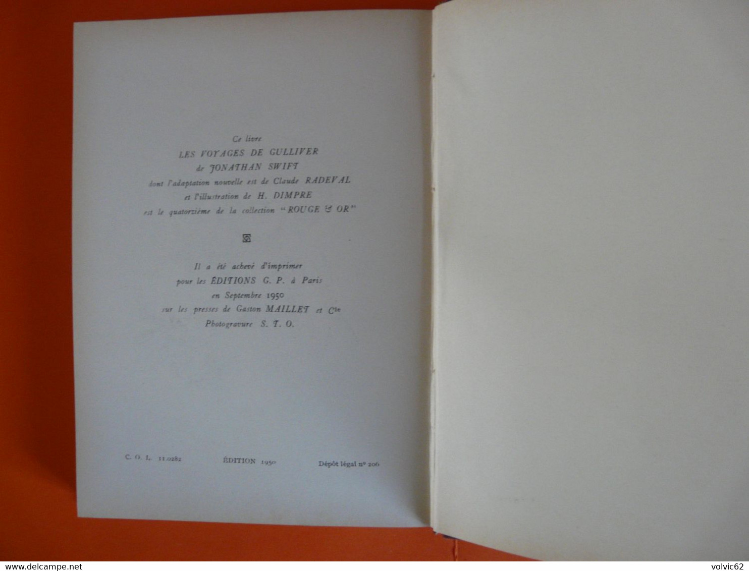 Les Voyages De Gulliver Jonathan Swift Illustrations H. Dimpre Collection Rouge & Or Editions G.P Septembre 1950 - Bibliotheque Rouge Et Or