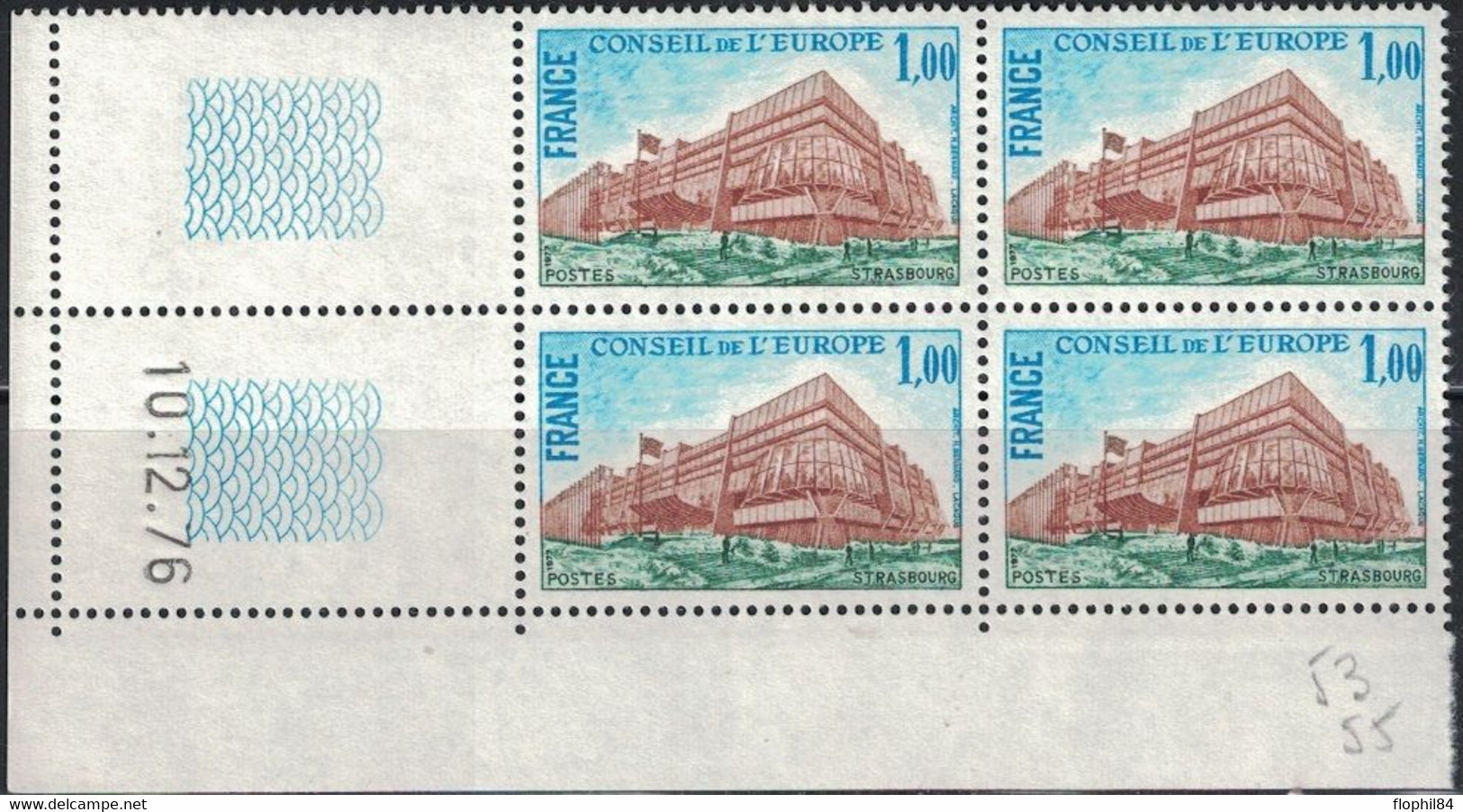 COIN DATE - SERVICE N°54 - 1f - CONSEIL DE L'EUROPE - 10-12-1976 - Cote 2€50. - Dienstzegels