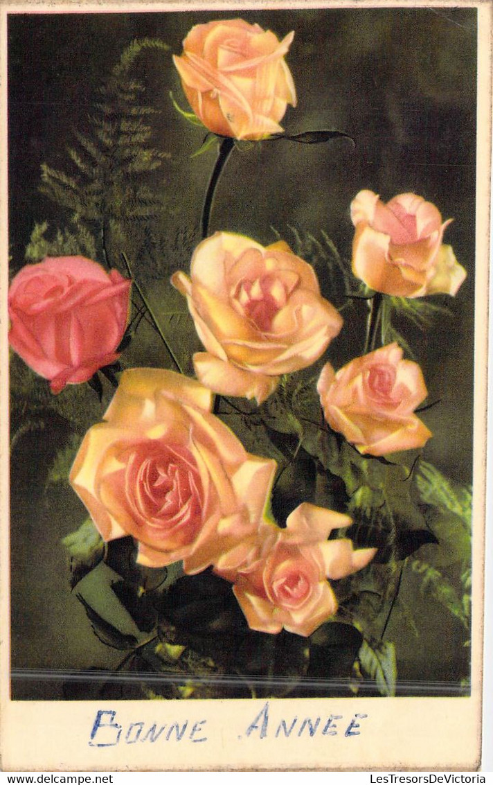 Fantaisie - Rose - Fleurs - Bonne Année - Carte Postale Ancienne - Autres & Non Classés