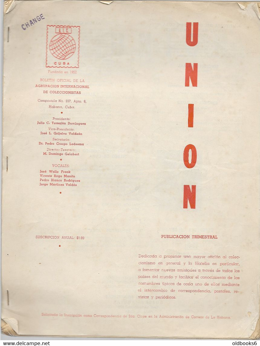 Cuba / Phil. Zeitschriften/ Revista Filatelica/ Union  Bulletin Oficial Collect. - Spanisch (ab 1941)