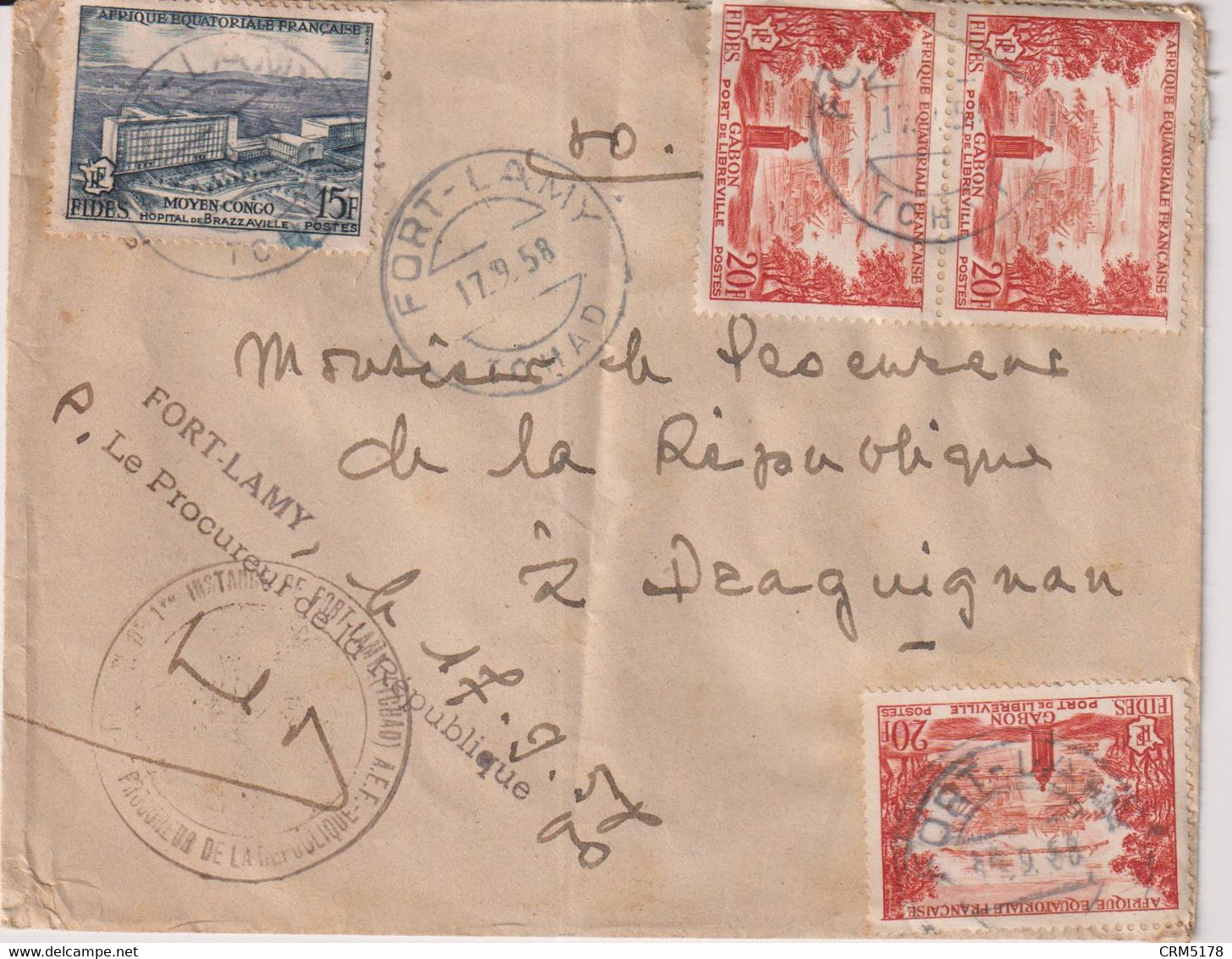 TCHAD-ENV.TP DES AEF N°234 & 235-CAD FORT-LAMY-17/9-1958 POUR DRAGUIGNAN-FRANCE-PROCUREUR DE LA REPUBLIQUE - Brieven En Documenten