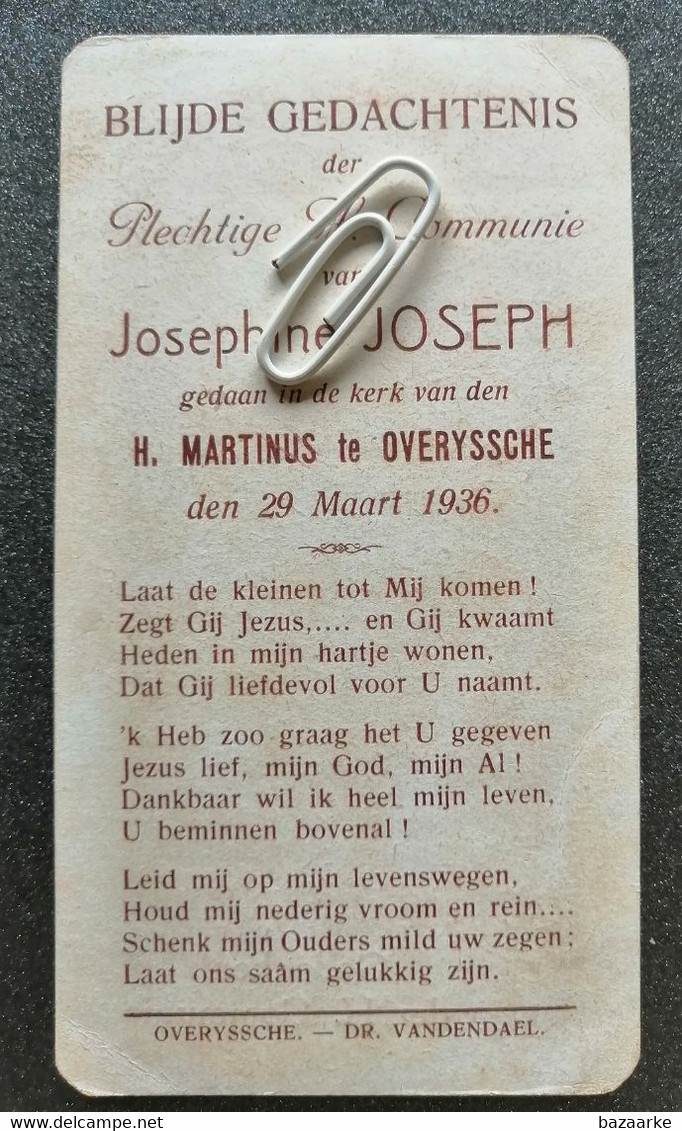 OVERYSSCHE..1936.. PLECHTIGE H. COMMUNIE VAN JOSEPHINE JOSEPH - Communion