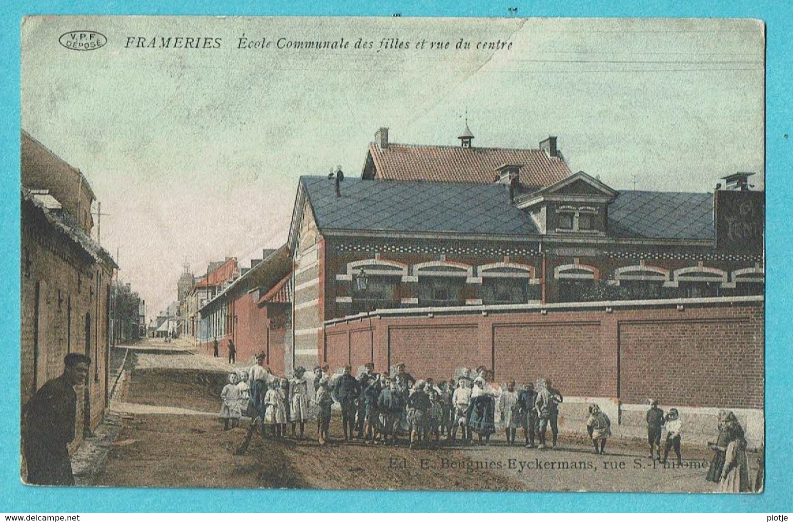 * Frameries (Hainaut - La Wallonie) * (V.P.F. - Ed. E. Beugnies Eyckermans) école Communale Des Filles, Rue Du Centre - Frameries